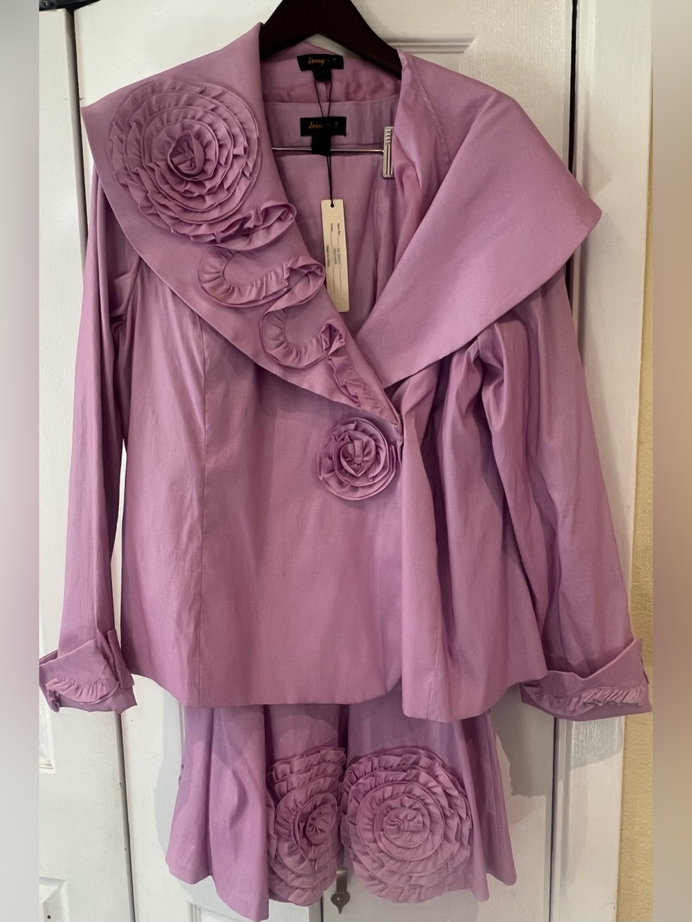 3 Piece Lavender Elegant Rosette Trim Jacket, Shell and Skirt Set 2X 18/20